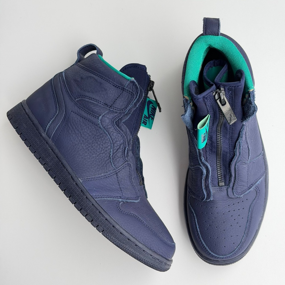 Nike Air Jordan 1 Retro High Zip Womens 7 Navy Blue Leather High Top Sneakers